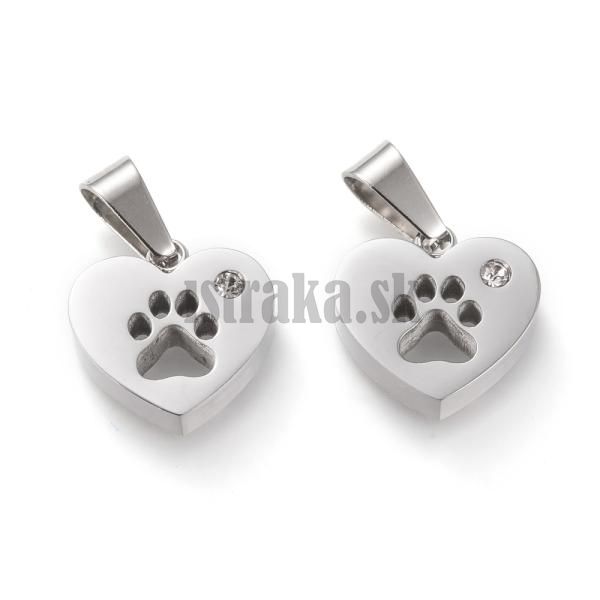 Prvesok srdce psia labka so lupou 13x14mm starostrieborn nerez