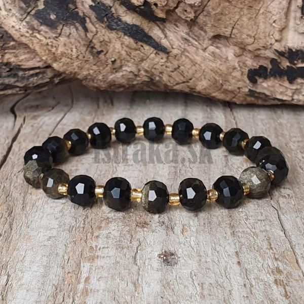 Nramok obsidin zlat 6x8mm brsen rondelky s rokajlom