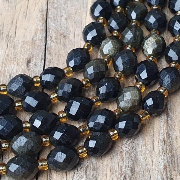 Obsidin zlat korlky olivy 6x8mm brsen polnra